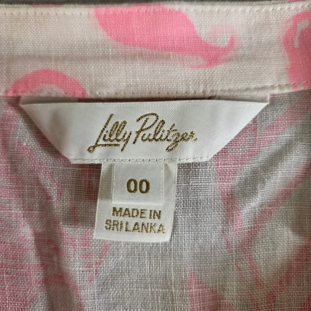 Lilly Pulitzer Mialeigh Elbow Top Glisten in the Sun Rousseau Pink 100% Linen 00